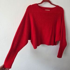 Jessica Simpson Red Fuzzy Sweater Dolman Sleeve Romantic Date Night Cozy XS